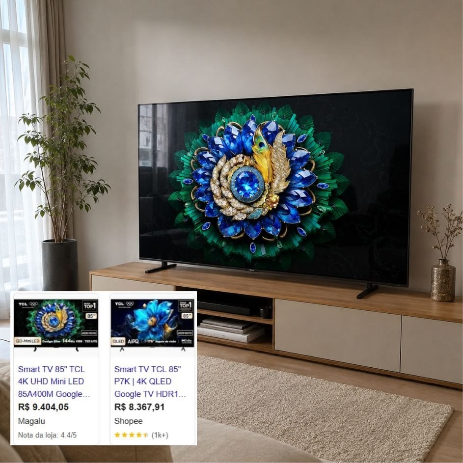 Smart TV TCL 85 Polegadas QLED Mini LED 4K A400M WiFi Bluetooth Google TV HDR10+ 144 Hz VRR 85A400M