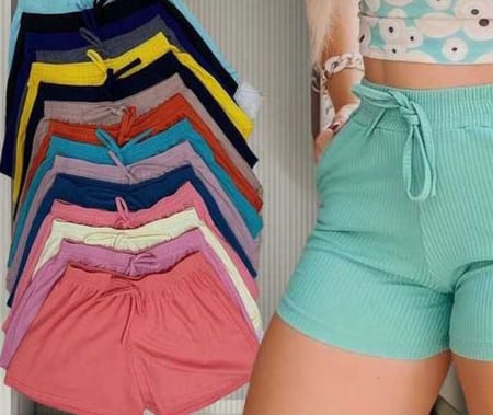 Kit 5 Short Shortinho Malha Canelado Feminino Moda Praia 