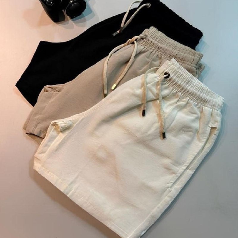 Short De Linho Masculino Bermuda Leve Praia Verao Novidade Preto P