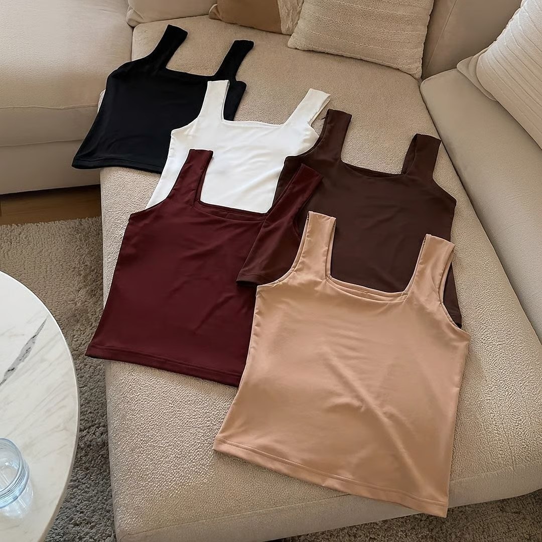 🤓Blusa Regata Feminino Decote Quadrado Alça Grossa Casual