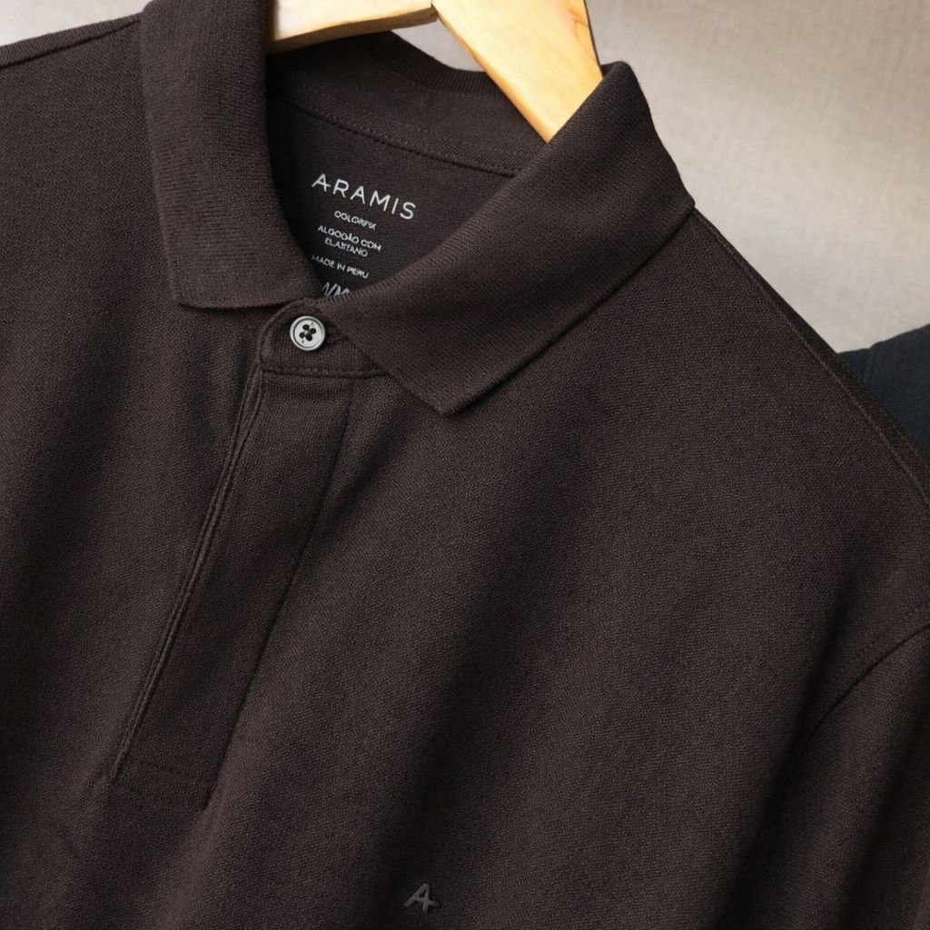 Polo Aramis Masculina Basic Piquet Mono Marrom Escuro