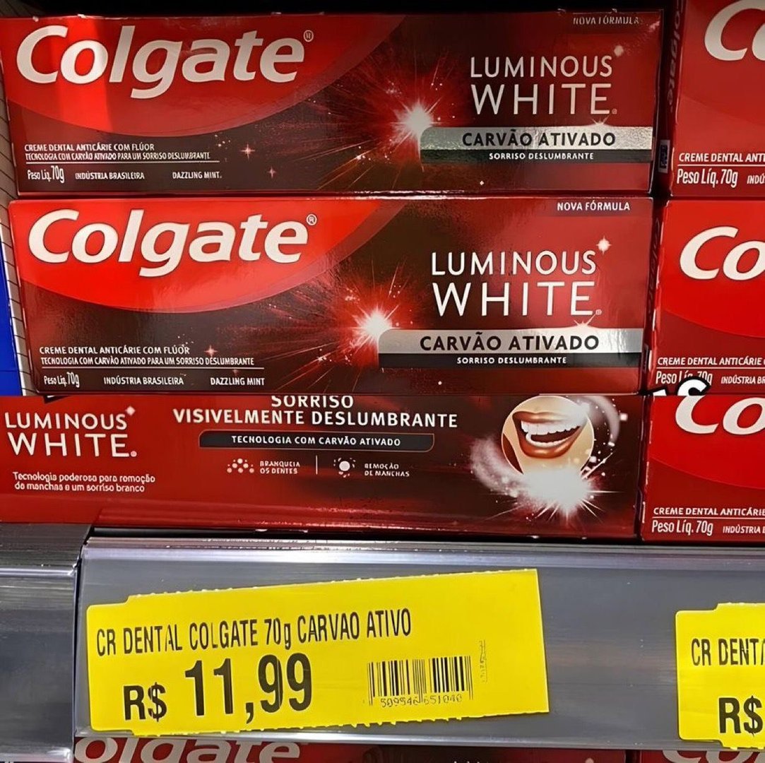 Pack Colgate Luminous White Creme Dental Clareador Carvão Ativado 70g - 3 unidades