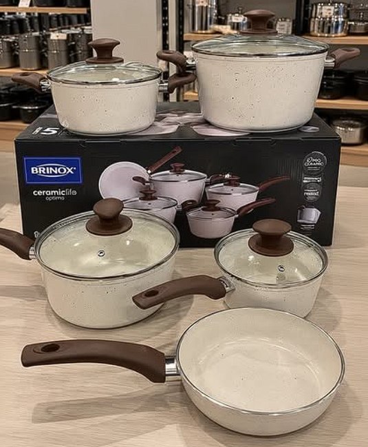 Jogo De Panelas Brinox Cerâmico Vanilla 5 Peças Indução Vanilla