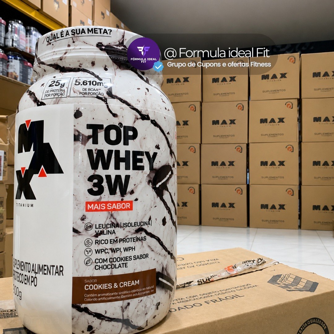 Top Whey 3W (900g) Max Titanium Sabor Cookies & Cream