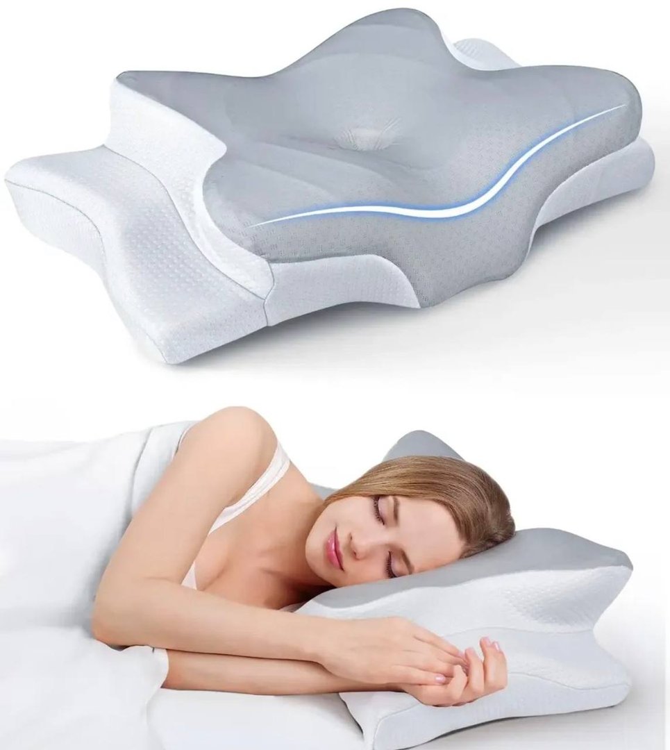 Travesseiro Cervical Nasa Carvão Ativado Ergonomia Cinza