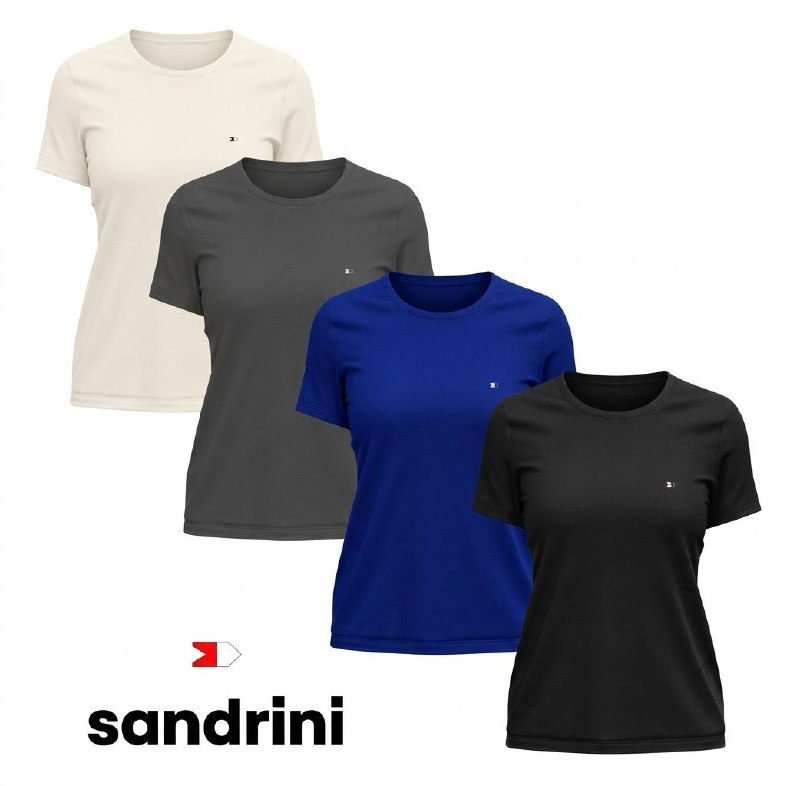 Kit 4 Camisetas Dry-fit Sandrini Baby Look Feminina Academia Cinza/preto/royal/branco Liso