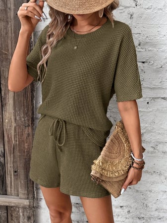 SHEIN Frenchy Conjunto Feminino Casual de Duas Peças com Top de Tecido Texturizado de Cor ...