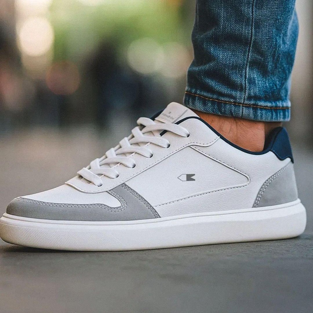 Tênis Masculino Sandrini Evoke Lite Couro Sintetico Branco (Branco, Cinza e Marinho, BR, A...