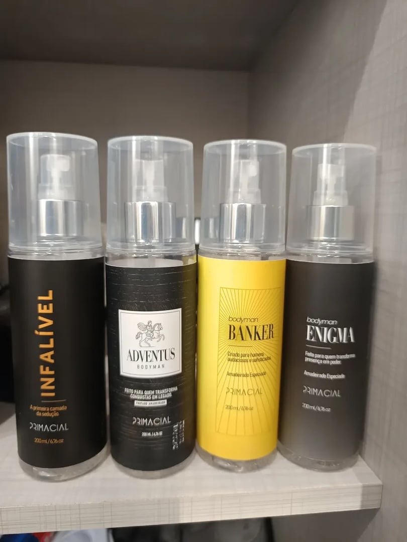 Kit Body Splash Masculino Infalivel + Enigma + Banker + Adventus 200ml - Primacial Perfume Amadeirado