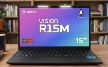Notebook Positivo Vision R15M AMD Ryzen 5-5625U Linux 8GB RAM 256GB SSD Wi-Fi 6 Tela 15” Full HD IPS Antirreflexo - Minitela 1,54" - Lumina Bar com 3 Níveis Permite upgrade de memória RAM e SSD Preto