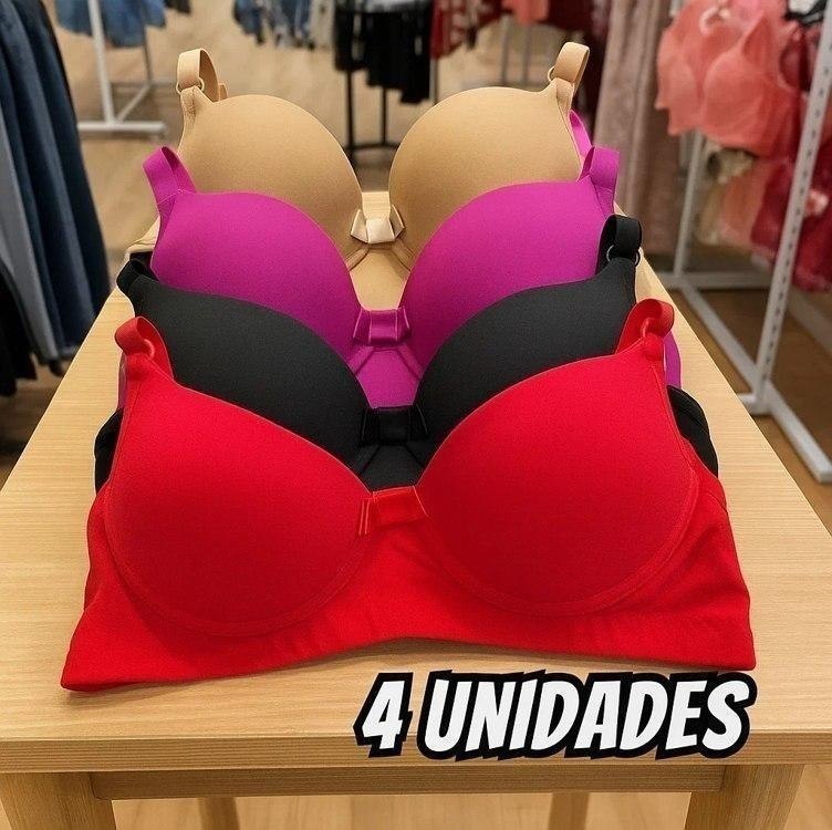 Kit 4 Sutiãs Com Bojo Alça Reforçada Cores Lisas Revenda