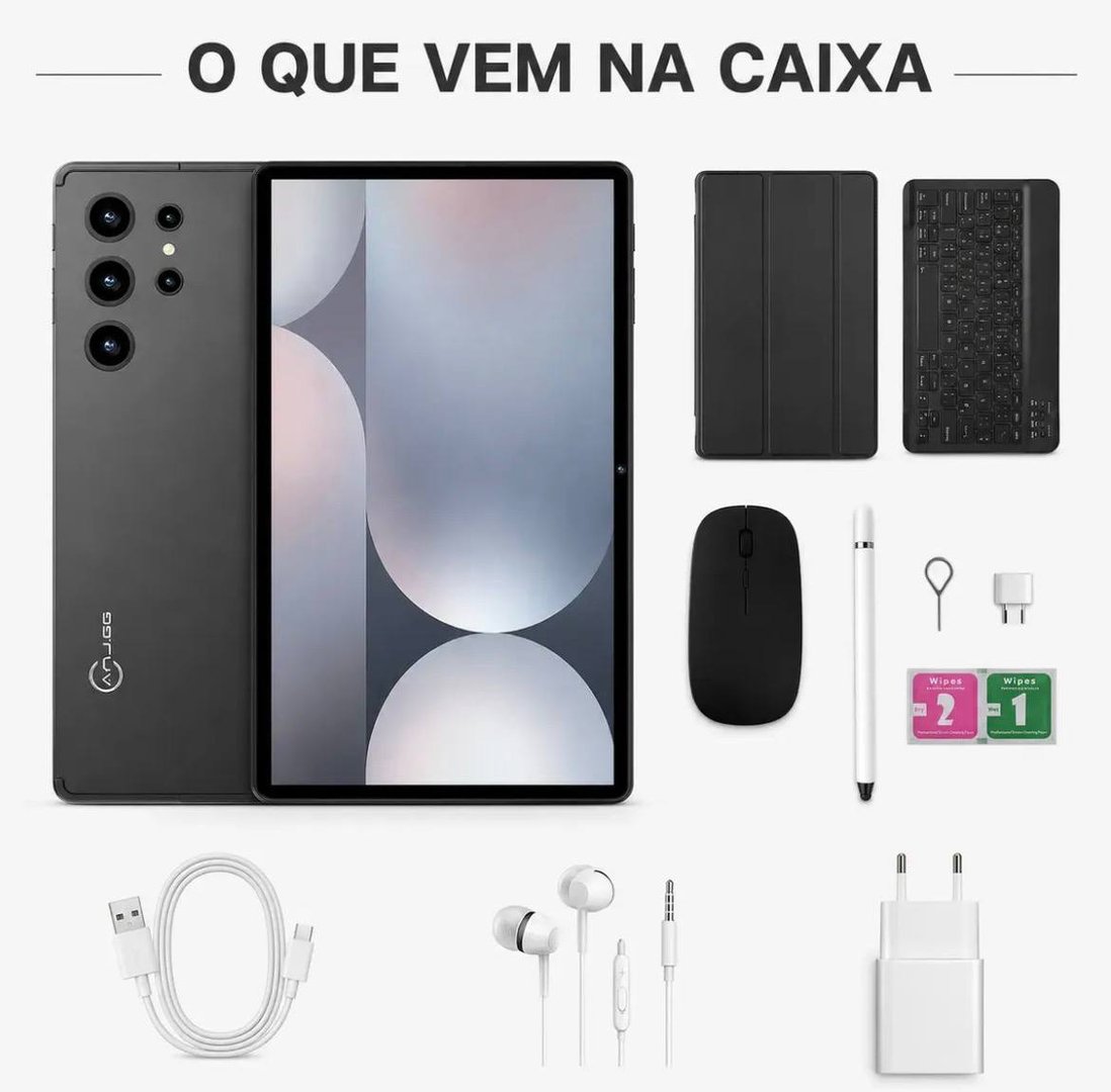 Tablet 10.1 4g 5g 6gb 128gb Android 13 Teclado Caneta Capa Preto