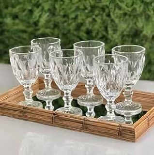Jogo 6 Taças De Cristal 340ml Diamond Transparente Lapidado Vitrex