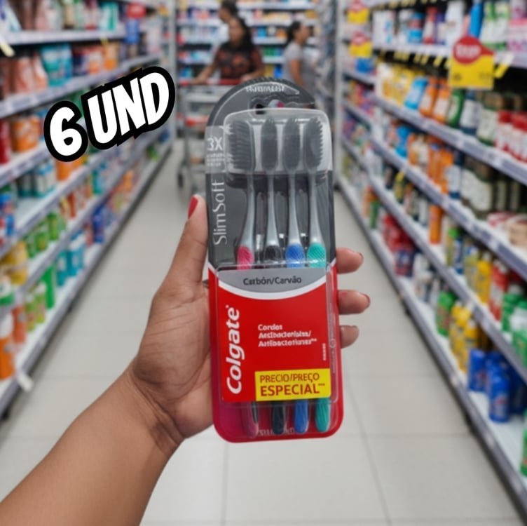 Escova de Dente Colgate Slim Soft Black Com Infusão de Carvão 6 unid