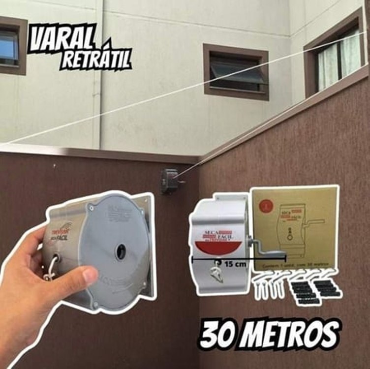 Varal de Parede Trevisan Automático Recolhível Branco 30M