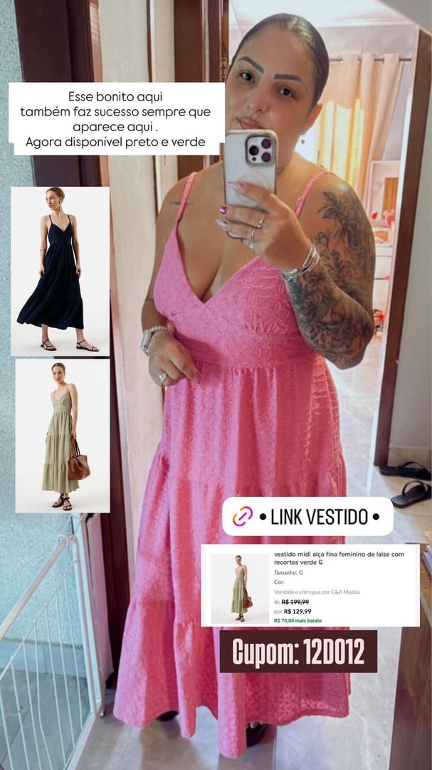 vestido midi alça fina feminino de laise com recortes verde