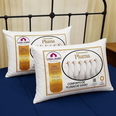 Kit 2 Travesseiros Macios Brancos Casa Laura Enxovais Pluma De Ganso Sintético Premium Hip...
