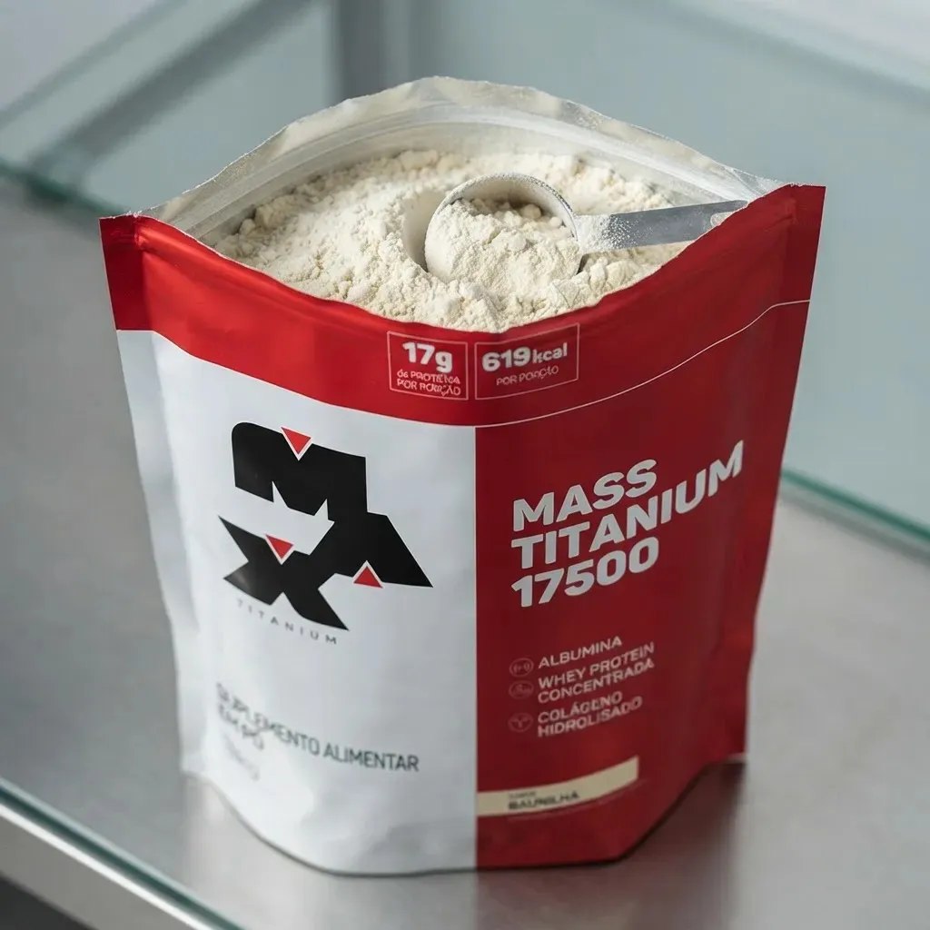 Suplemento em pó Max Titanium Mass Titanium Refil 17500 Carboidratos sabor Baunilha x 3kg