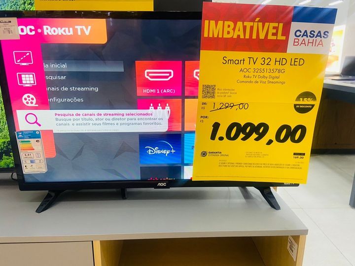 Smart TV 32'' AOC LED Roku Controle Remoto c/ atalhos Mobile Miracast