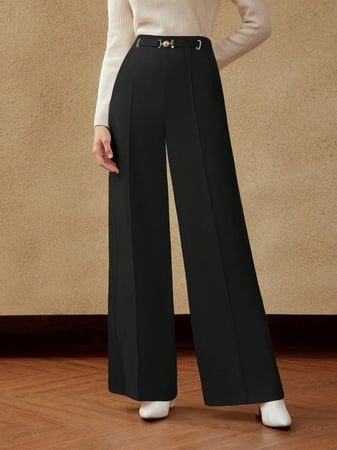 MOTF PREMIUM CALÇA DE TERNO DE PERNA LARGA COM COSTURA FRONTAL, BOLSO LATERAL E FIVELA DOU...