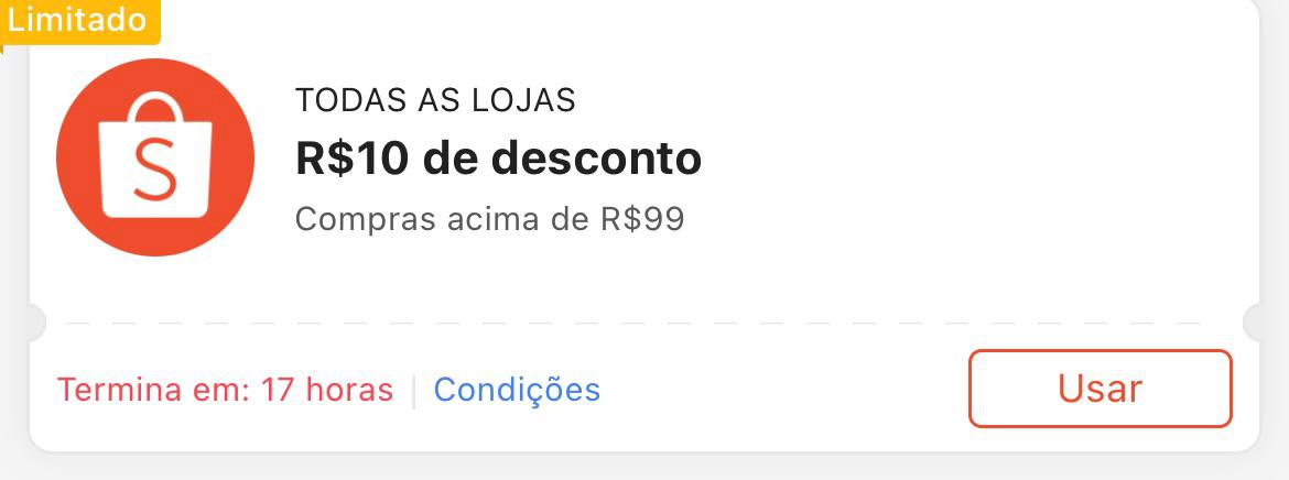 Cupom R$ 10 a partir de R$ 99 - Shopee