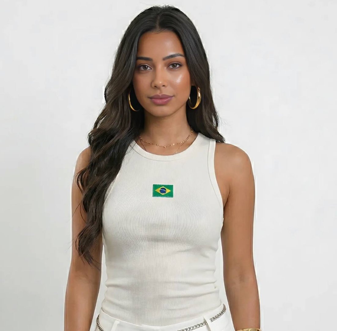 Regata Feminina Bandeira Brasil Bordado Pequena Canelado