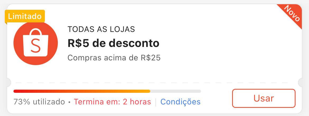Cupom R$ 5 a partir de R$ 25 - Shopee