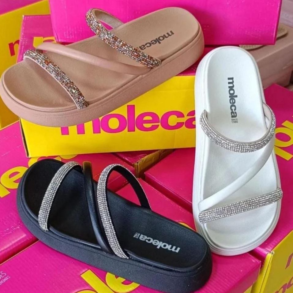 Sandalia Papete Moleca Feminina Tiras Strass Macia Original