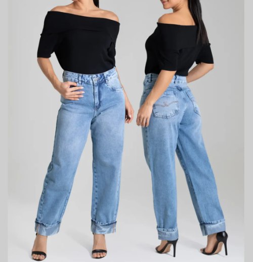 Calça Sawary Jeans Barrel Com Cintura Alta Feminina - Tam. 36 ao 46