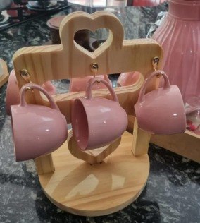 Jogo 6 Xicara Café Porcelana Colorida Com Suporte Coração