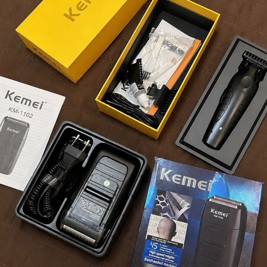 Kit Cortador de Cabelo e Barbeador Kemei 2299 1102 Sem Fio Recarregável
