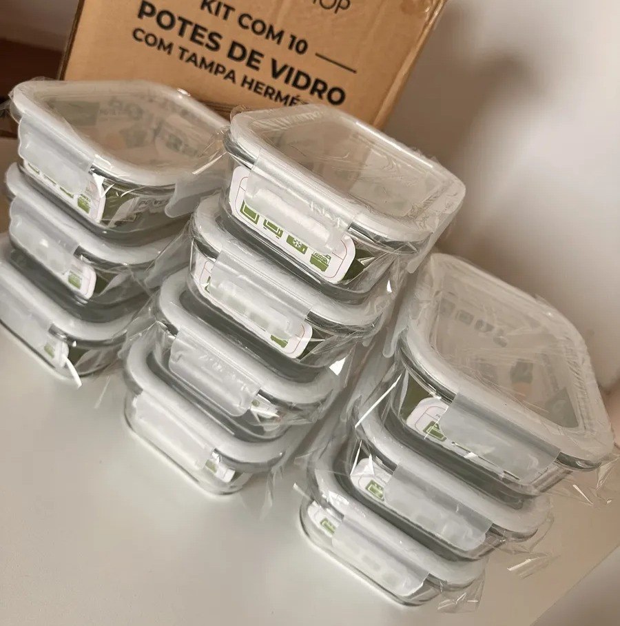 Kit 10 Potes Herméticos De Vidro 640ml Haushop c/ Tampa