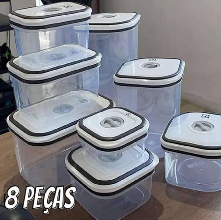 Kit Potes Plásticos Transparente Com Tampa Branca 8 Unidades Electrolux
