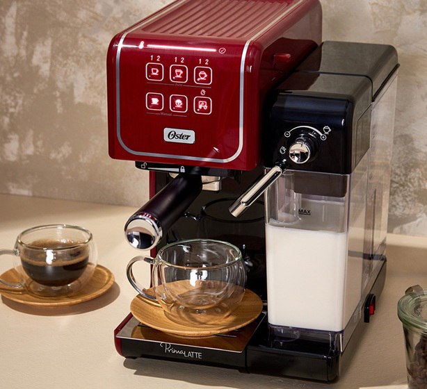 Cafeteira Espresso Oster PrimaLatte Painel Touch Red ou Cinza - 110v/220v