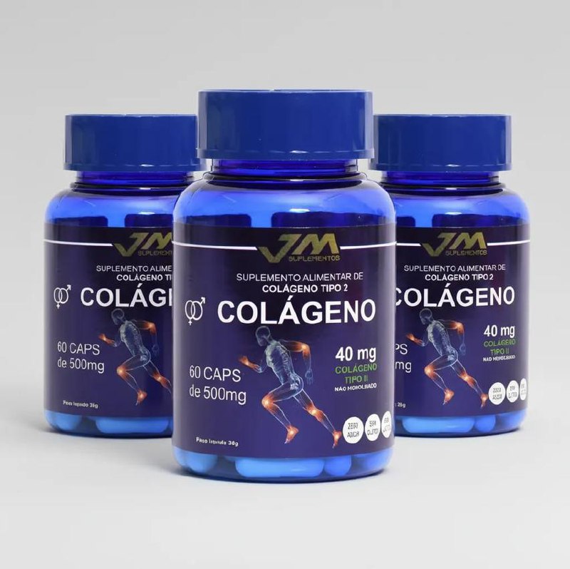Colágeno Tipo 2 40mg 180caps 3 Potes Jm Industria De Suplemento Sem Sabor