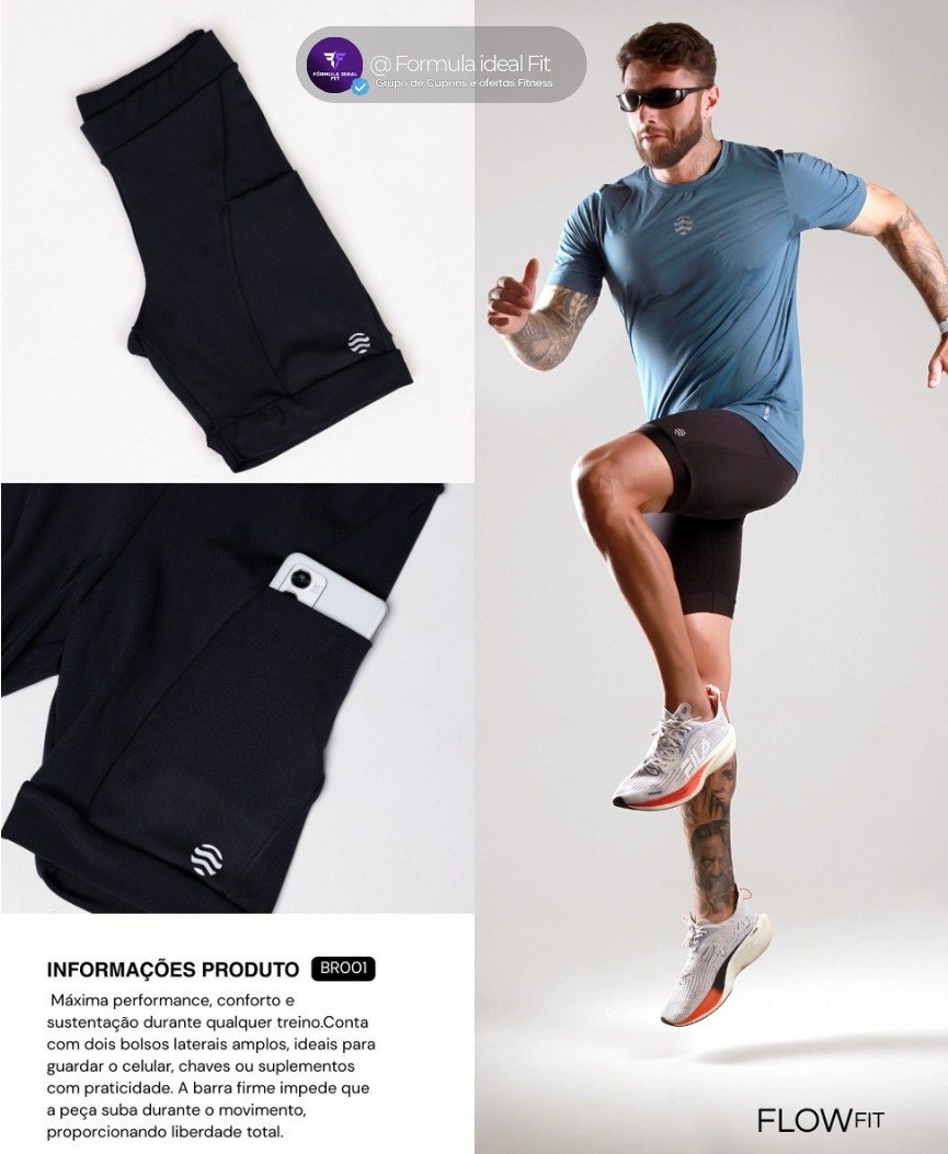 Bermuda Compressão Flow Fit Masculina Com Bolsos