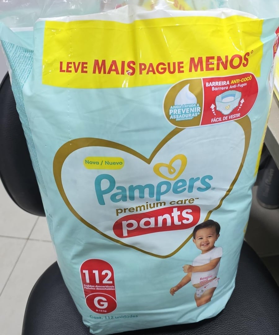 Pacote de Fralda Pampers Premium Care Pants Veste Facil Tam. G - 112 Unidades