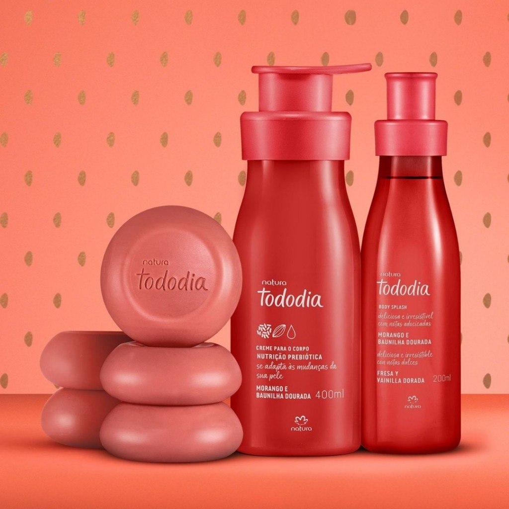 Kit Tododia Morango e Baunilha Dourada com Hidratante, Body Splash e Sabonete