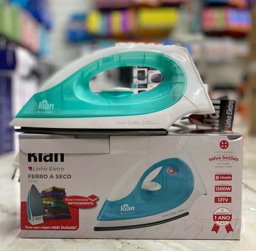 🤓Ferro de Passar a Seco Kian FP100 1300W com Base Antiaderente e Controle de Temperatura