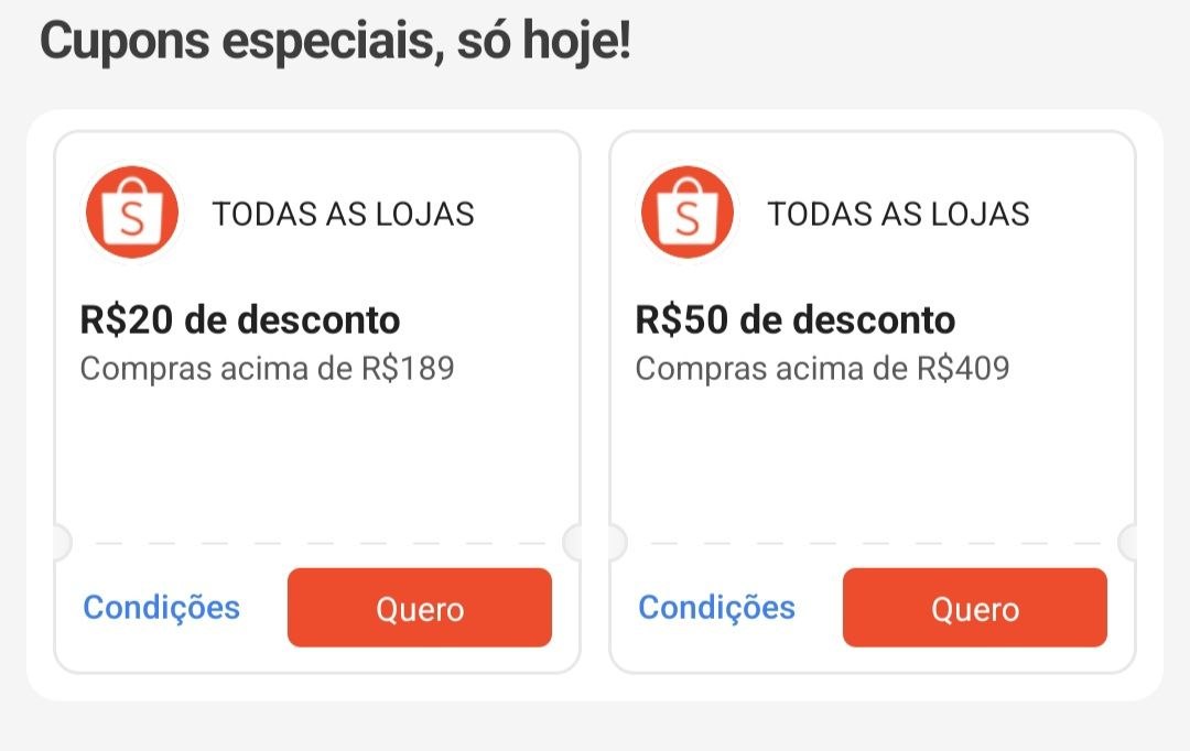 Cupons Liberados - Shopee