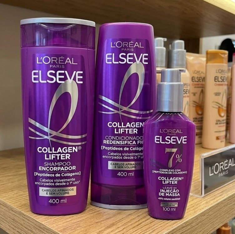 L'Oréal Paris Elseve Collagen Lifter Kit Shampoo, Condicionador e Sérum Leave-in com Peptídeos e Proteção Térmica para Cabelos Finos, Volume em 3D, 400ml + 400ml + 100ml