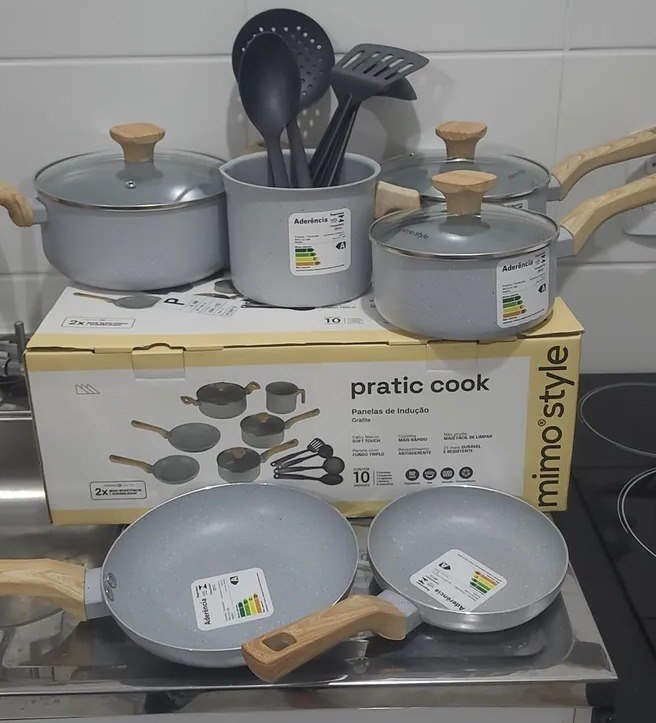 Jogo de Panelas Pratic Cook Grafite Indução Mimo Style Cerâmica Antiaderente - 10 Peças