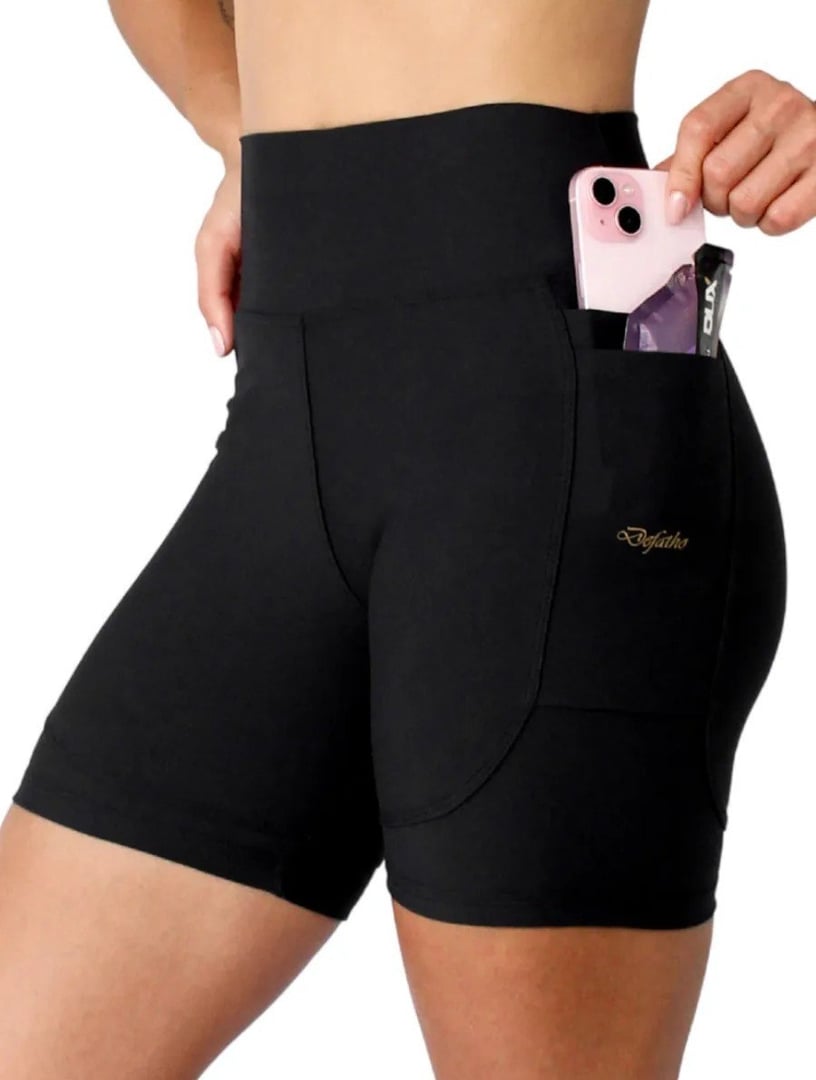 Shorts De Compressão Feminino Para Corrida Cós Alto 4 Bolsos