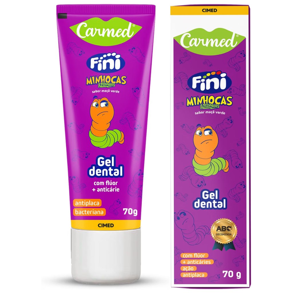 Carmed Fini Minhocas Gel Dental com Flúor Sabor Maçã Verde 70g