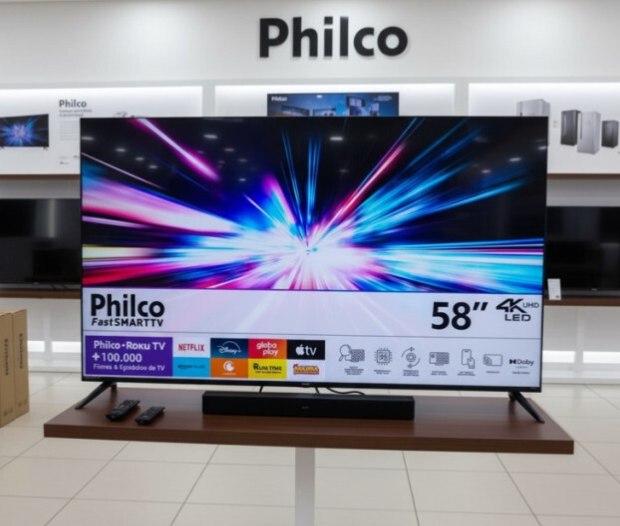 Smart Tv Roku 58" Philco Led UHD 4k Wi-Fi Busca Inteligente Midiacast Processador Quad Cor...