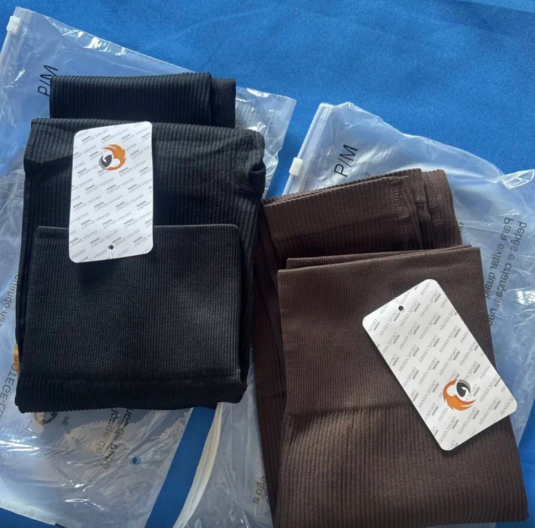 Kit 2 Calças Legging Poliamida Canelado Academia Fitness