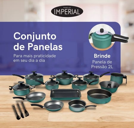 Conjunto Panelas 17 Pc Antiaderente Brinde Panela Pressão