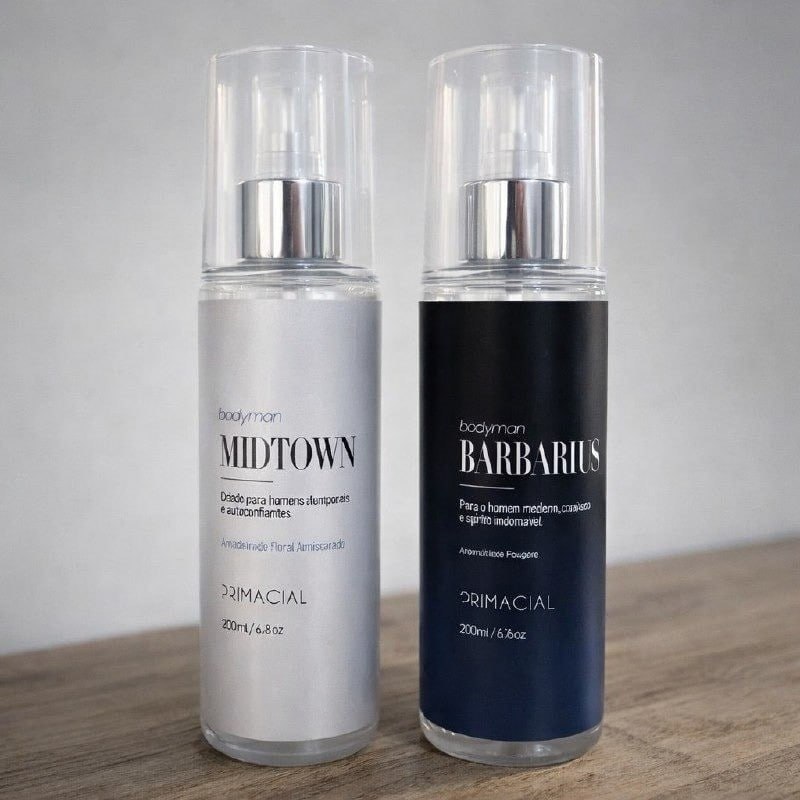Kit Body Splash Masculino Barbarius E Midtown 200ml - Primacial Perfume Fresco Amadeirado