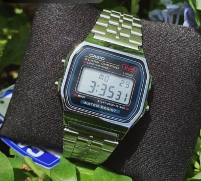 Relógio Unissex Casio Digital Esportivo A158wa-1df Prata Retrô Vintage Pulseira em Aço Inoxidável