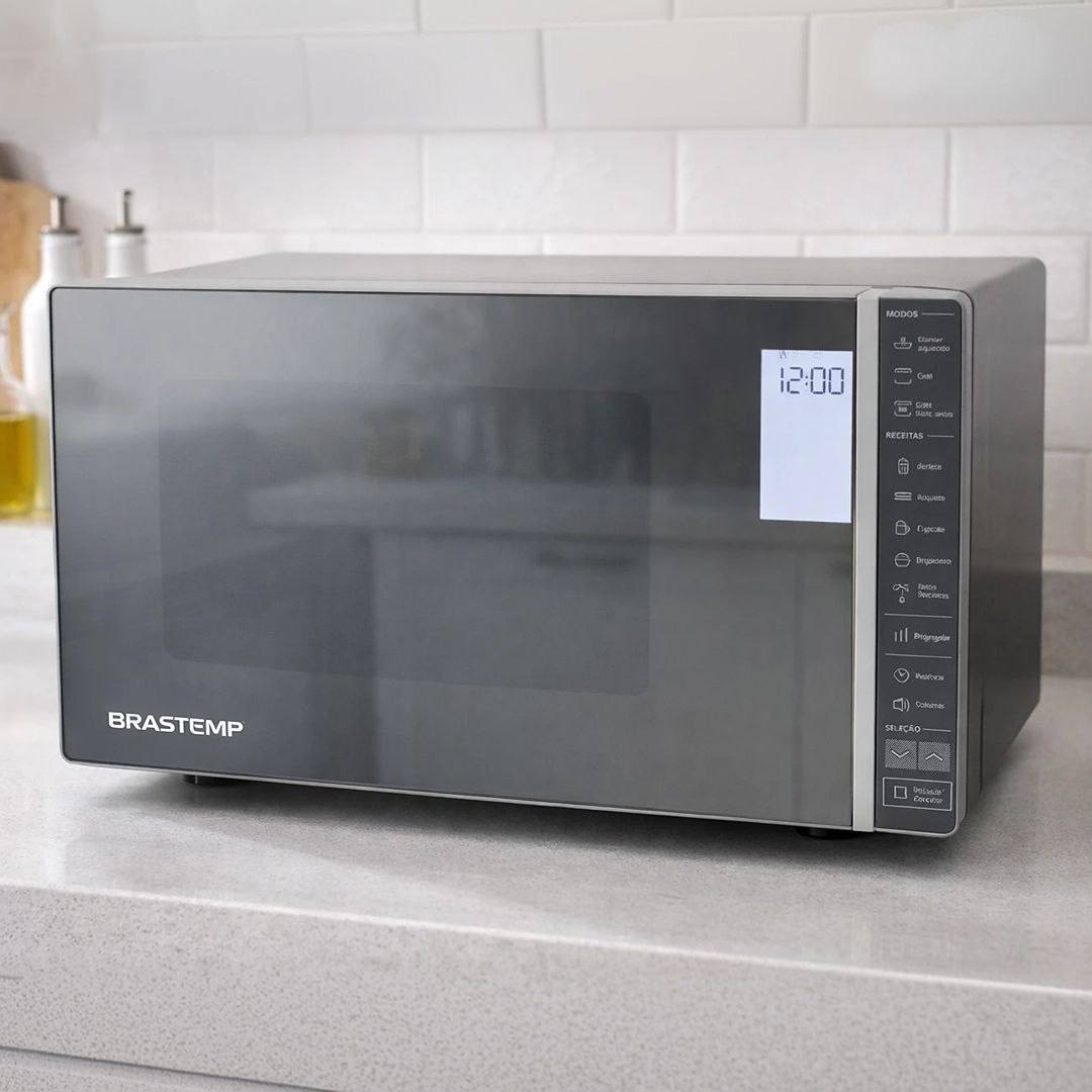 Micro-ondas Brastemp 32l Cor Inox Espelhado Com Grill E Painel Integrado Bmg45ar 220v